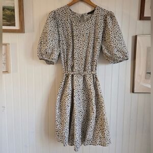 Banana Republic Puff-Sleeve Midi Dress in Cream with Green Floral Print